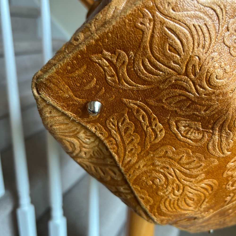 Caramel Brown Embossed Leather Shoulder Bag - Picture 12 of 16
